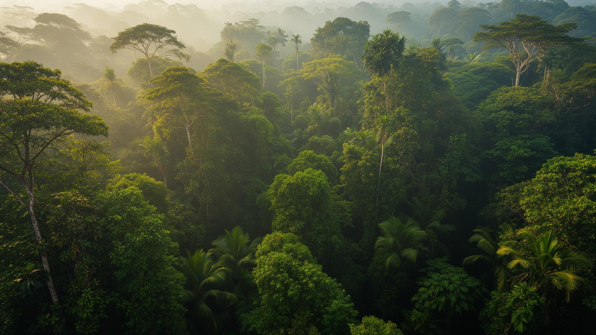 Canopée d'une forêt tropicale au lever du jour